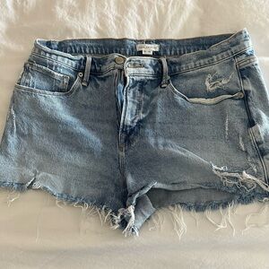 Good American Blue Jean Shorts Distressed Frayed Hem
